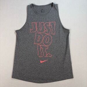 Nike Just Do It Tank Top Men's S Gray Dri-Fit Stretch‎ Graphic Print Gym Workout